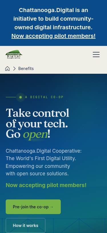 The live production site at www.chattanooga.digital, deployed via Portainer and Docker Swarm.